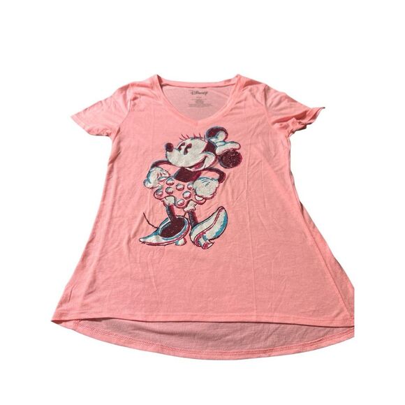 Disney Minnie Mouse Pink‎ V-Neck Short Sleeve Shirt Women's Small - Picture 1 of 3